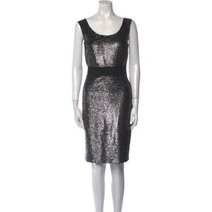 Boutique Moschino Scoop Neck Mini Dress Silver Boucle Metallic Sheath Women's 6
